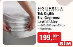 MOLİNELLA TEK KİŞİLİK SIVI GEÇİRMEZ LASTİKLİ ALEZ
